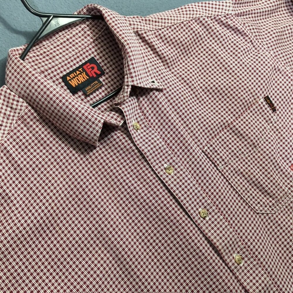 Ariat FR Shirt Men's 3XL Red Plaid Work Shirt Flame Resistant Welder Workwear
